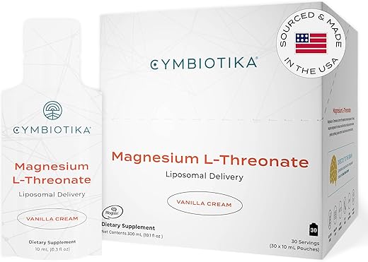 Magnesium L-Threonate 1300mg – Entrega Lipossomal, Suporte para Foco, Memória e Cérebro, Suplemento de Magnésio para Sono, Alta Absorção, Keto, Vegano, Sem Glúten, Sabor Baunilha - CYMBIOTIKA