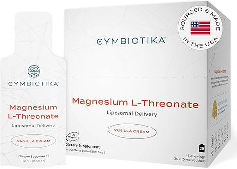 Magnesium L-Threonate 1300mg – Entrega Lipossomal, Suporte para Foco, Memória e Cérebro, Suplemento de Magnésio para Sono, Alta Absorção, Keto, Vegano, Sem Glúten, Sabor Baunilha - CYMBIOTIKA