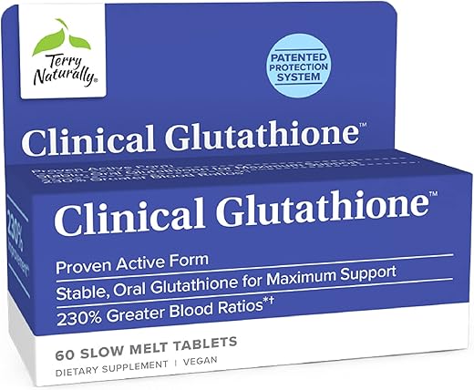 Clinical Glutathione – 60 Tabletes Slow Melt – 300 mg L-Glutathione Estável – Não-OGM, Vegano, Sem Glúten – 30 Porções - Terry Naturally
