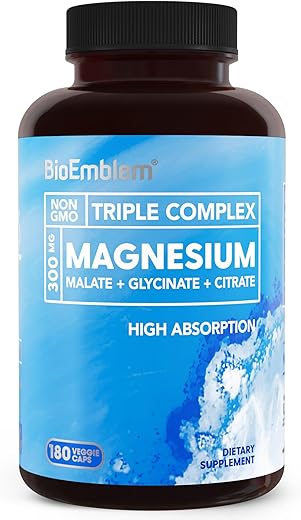 Complexo Triplo de Magnésio | 300mg de Magnésio Glicinato, Malato | Suplemento de Magnésio de Alta Qualidade - BioEmblem