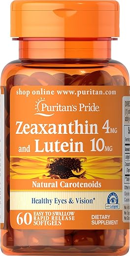 Puritan's Pride - Puritan’s Pride Zeaxanthin 4mg com Luteína 10mg, Suporte para Olhos e Visão Saudáveis, 60 ct