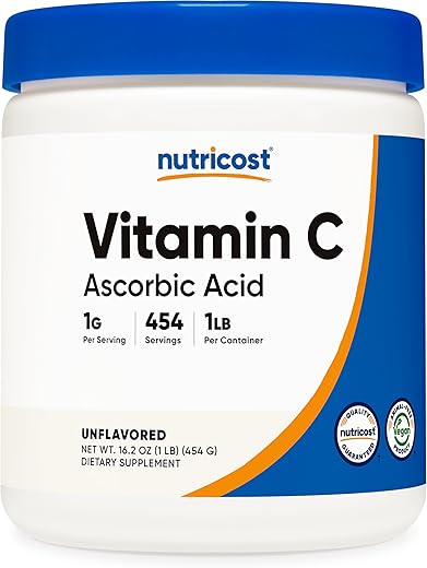 Vitamina C em Pó Puro de Ácido Ascórbico 454g - Nutricost