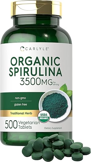 Spirulina Orgânica em Comprimidos 3500mg | 500 Unidades | Não-OGM - Carlyle