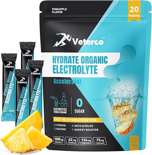 Veterco - Pó Hidratante com Eletrólitos, Bebida com Eletrólitos, Mistura para Bebida Hidratante com Suplemento, Sachês Hidratantes com Vitaminas | Marca do Produto