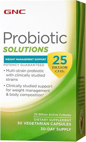 Probiotic Solutions Suporte para Gerenciamento de Peso com 25 Bilhões de UFCs | Contém Cepas de Probióticos Vivos e Ativos Estudadas Clinicamente, Vegetariano, Sem Glúten | 30 - GNC