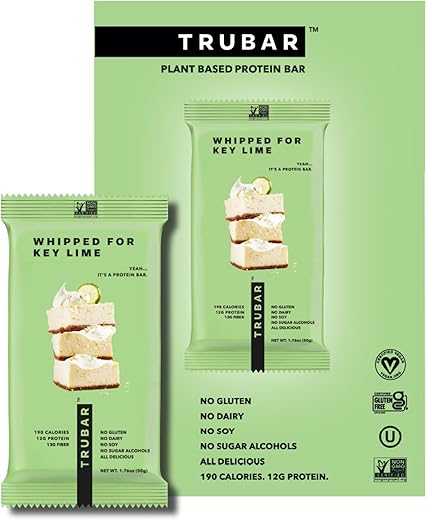 Barra de Proteína Vegana, Sabor Limão Siciliano, Sem Glúten, Proteína à Base de Plantas, Sem Laticínios, Não Transgênico, Sem Soja, Sem Álcoois Açucarados, 12g de Proteína, 12g de Fibra, 23g de Carboidratos, Prático para Levar - TRUBAR