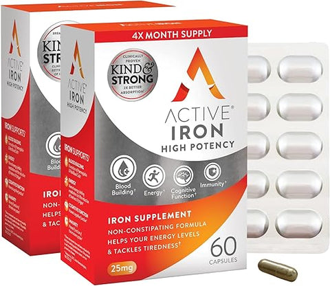 ACTIVEIRON - Active Iron – Suplemento de Ferro de Alta Potência, Comprimidos de Ferro Suave e Não Constipante para Mulheres