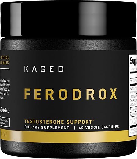 Testosterone Booster | Ferodrox | Suplemento de Gerenciamento Hormonal Ultra-Premium com LJ100 Tongkat Ali | KSM-66 Ashwagandha | Shilajit | 60 Porções - Kaged