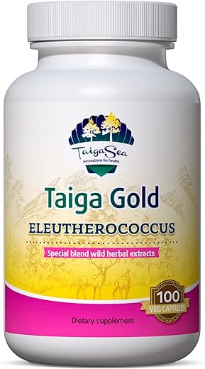 TAIGASEA - Extrato de Raiz de Eleuthero Selvagem, Mistura de Extrato Herbal com Eleutherococcus para Imunidade e Forma Física, Resistência e Resistência, 100 Cápsulas Vegetarianas