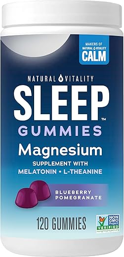 SLEEP Gummies – Suplemento de Magnésio com Melatonina e L-Teanina, Vegano, Sem Glúten, Auxilia o Corpo a Relaxar para Dormir, Sabor Mirtilo Romã, 120 Unidades - Natural Vitality