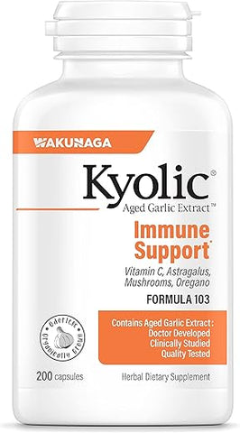 Aged Garlic Extract Fórmula 103 Suporte Imunológico, 200 Cápsulas (Embalagem Pode Variar) - Kyolic