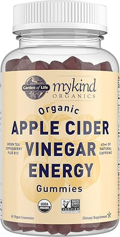 mykind Organics Gomas Energéticas de Vinagre de Maçã – ACV Orgânico da USDA com Vitaminas B12, Coffeeberry e Chá Verde – 63 Gomas Veganas para Energia - Garden of Life