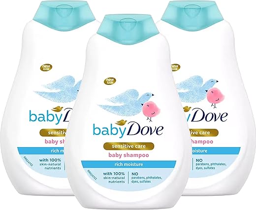 Shampoo Hidratação Enriquecida, 3 Unidades, Fórmula Suave Sem Lágrimas, Fragrância Leve e Refrescante, Hipoalergênico e Delicado para Uso Diário em Peles Normais a Secas, 400 ml Cada - Baby Dove