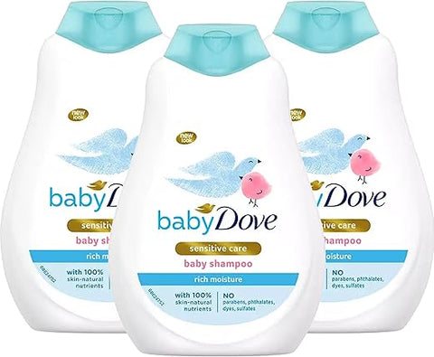 Shampoo Hidratação Enriquecida, 3 Unidades, Fórmula Suave Sem Lágrimas, Fragrância Leve e Refrescante, Hipoalergênico e Delicado para Uso Diário em Peles Normais a Secas, 400 ml Cada - Baby Dove