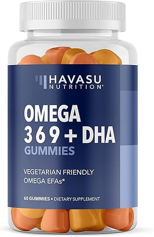 HAVASU NUTRITION - Omega 3 Gummies para Adultos Enriquecidos com Ômega 6 e Ômega 9 – Alternativa de Óleo de Peixe à Base de Plantas DHA EPA – Suporte Cerebral