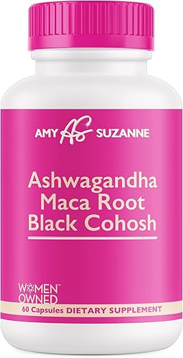 Amy Suzanne - Ashwagandha, Black Cohosh, Maca Root – Equilíbrio Hormonal com 9 Extratos Herbais – Suporte ao Estresse, Cognição e Perimenopausa – Suplementos para Harmonia Hormonal