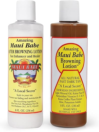 Loção Bronzeadora Antes e Depois, 2-Pack – Bronzeado Antes e Depois do Sol, Fabricado nos EUA, 8 Ounces (236 ml) - Maui Babe