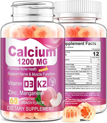bravelf - Gomas de Vitamina D3 K2 Citrato de Cálcio 1200mg, Zinco, Magnésio, Boro, Cobre para Suporte Ósseo e Imunológico – Goma de Vitamina K2 sem Açúcar (2)