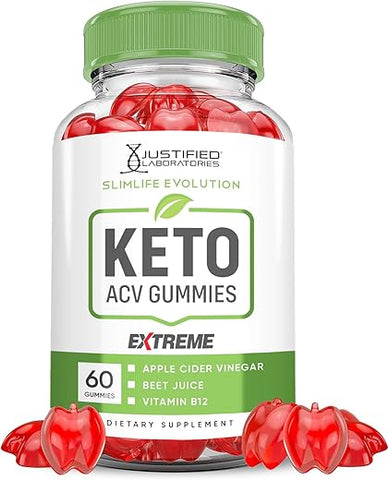 Justified Laboratories - Slimlife Evolution Keto ACV Gummies Extreme 2000MG – Gomas Slim Life Evolution Keto – Gomas Slimlife Keto de Vinagre de Maçã formuladas com Pó de Romã e Beterraba, Vitamina B12 60g