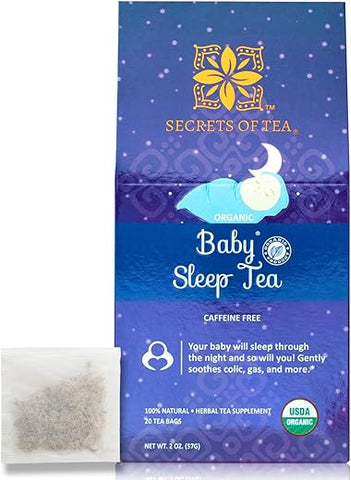 Chá para Bebê Secrets Of Tea – Chá Orgânico para o Sono do Bebê – Mistura Herbal Suave e Calmante para Infantes – 20 Sachês sem Cafeína para um Sono Natural e Tranquilo (1Pack)
