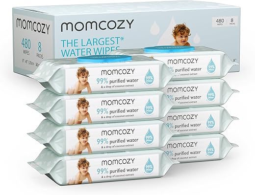 Lenços umedecidos para bebê Momcozy – Design de tamanho extra grande, 99% à base de água