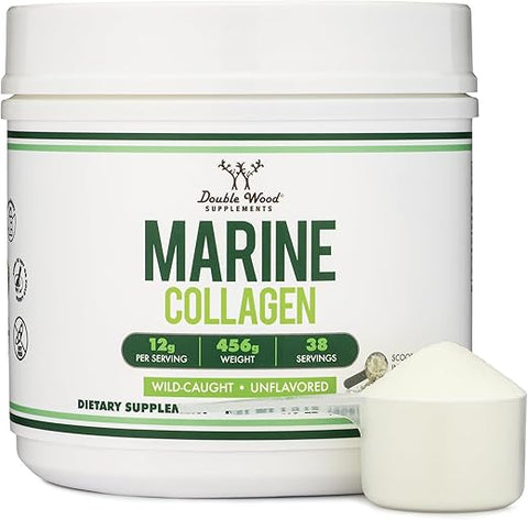 Pó de Colágeno Marinho (454g / 16oz de Peptídeos de Colágeno Marinho de Dissolução Rápida) Selvagem, Sem Sabor, Micronizado – Inclui Medidor, Sem Aditivos (38…) - Double Wood Supplements
