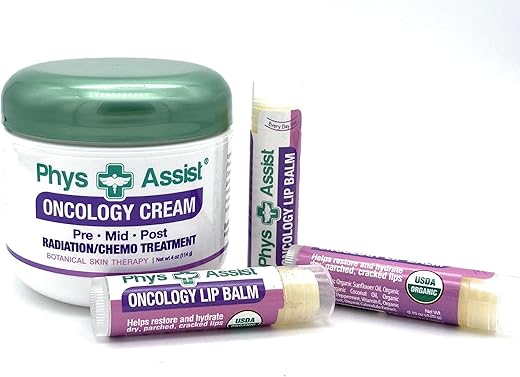 PhysAssist - Creme Oncológico 120ml + 3 Bálsamos Labiais. Hidratação para Pele Estressada em Tratamento de Quimio ou Radioterapia. Terapia para a Pele. Com Ingredientes Botânicos