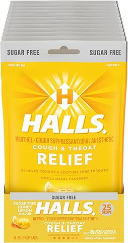 Halls - HALLS Alívio Mel Limão Pastilhas Sem Açúcar, 12 Pacotes de 25 Pastilhas (300 Total de Pastilhas)
