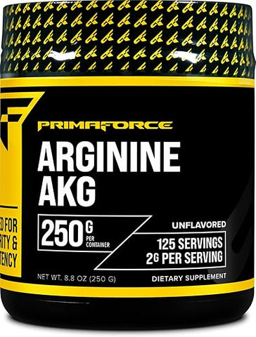 Primaforce - PrimaForce AAKG Arginine em Pó, 250g (L-Arginina e Ácido Alfa-Cetoglutárico) – Suplemento Premium para Treino, Vegano, Livre de Glúten