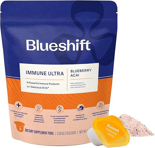 Mix de Bebida de Suporte Imunológico | Sem Açúcar com Sabugueiro, Vitamina C, Vitamina D, Zinco, Prebióticos e Probióticos | Amigável ao Keto, Vegano, Sem Glúten | Sem Sabores Artificiais | Marca Blueshift - Blueshift