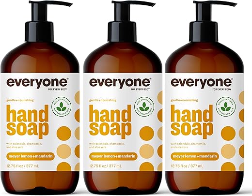 everyone for every body - Sabonete Líquido para as Mãos Everyone, 375 ml (Pack com 3), Limão Meyer e Mandarina, Limpeza à Base de Plantas com Óleos Essenciais Puros