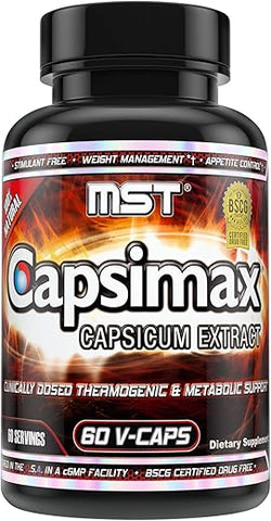 Suplemento MST Capsimax 100mg V Cápsulas, 60 Porções – Gerenciamento de Peso, Termogênico, Controle de Apetite, Queima de Calorias, Saúde Metabólica, Livre de Estimulantes. BSCG
