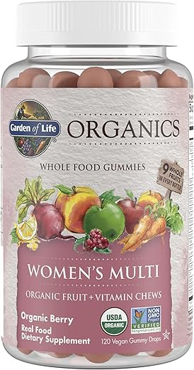 Organics Gummy Vitamins para Mulheres – Berry – Certificado Orgânico, Não-OGM, Vegano, Kosher Multi Completo – Metil B12, C - Garden of Life