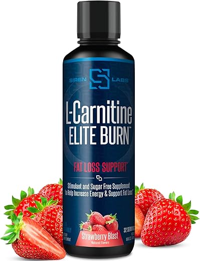 SIRENLABS - Siren Labs L-Carnitine Elite Burn – Queimador de Gordura e Ativador de Metabolismo – Suporte para Perda de Peso – Aumenta Energia – Livre de Estimulantes – Morango