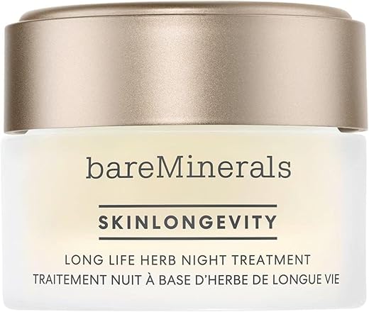 bareMinerals Skinlongevity Tratamento Noturno para o Rosto com Erva da Longevidade, Niacinamida e Gel-Creme Anti-Envelhecimento – Fortalece a Barreira da Pele – Vegano