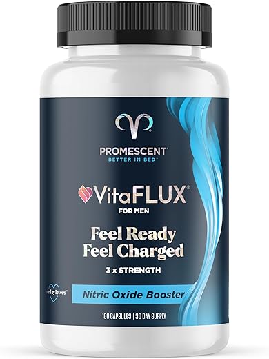 VitaFLUX – Suplemento de Óxido Nítrico, L-Arginina e Citrulina de Qualidade para Homens, Suporta Fluxo Sanguíneo Saudável, Impulsionador de Óxido Nítrico, 180 cápsulas - Promescent