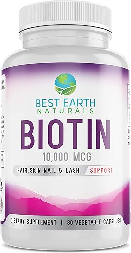 Best Earth Naturals - Melhor Earth Naturals Biotina 10.000mcg – Suplemento Vitamínico Extra Forte de Biotina para Apoiar o Crescimento Capilar, Unhas Fortes, Cílios Longos e Pele Saudável