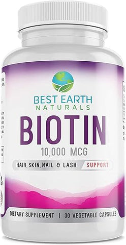 Best Earth Naturals - Melhor Earth Naturals Biotina 10.000mcg – Suplemento Vitamínico Extra Forte de Biotina para Apoiar o Crescimento Capilar, Unhas Fortes, Cílios Longos e Pele Saudável
