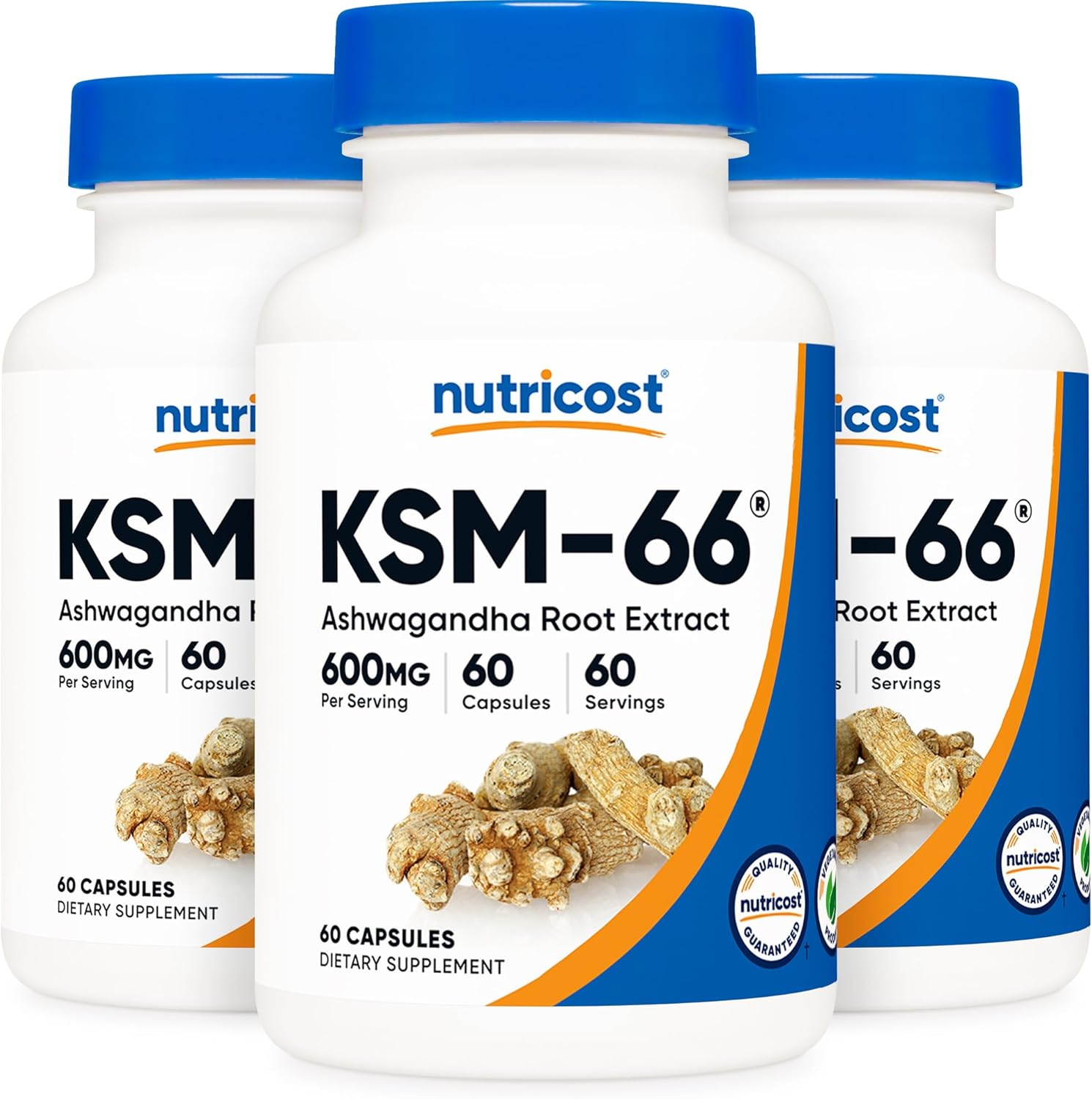 KSM-66 Extrato de Raiz de Ashwagandha 600mg, 60 Cápsulas Vegetais – 5%% Withanolides – com BioPerine – Extrato de Raiz de Espectro Completo - Nutricost