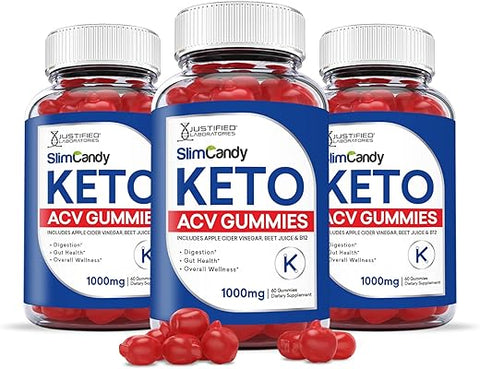 3 Pack) Gomas Keto ACV Slim Candy 1000MG com Suco de Romã Beterraba B12 180 Gummys - Justified Laboratories