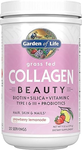 Collagen Beauty Grass Fed – Morango Limonada, 20 Porções – Pó de Peptídeos de Colágeno para Cabelo, Pele e Unhas – Proteína de Colágeno Hidrolisada - Garden of Life