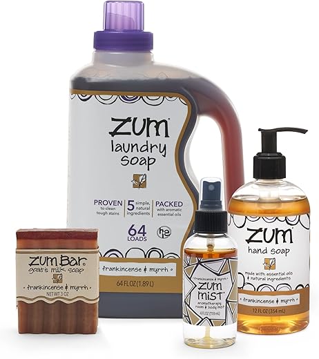 Indigo Wild – Sabão de Lavanderia (1.892 ml) – Sabonete Líquido (355 ml) – Spray de Ambiente (118 ml) – Sabonete de Leite de Cabra (85 g) – Incenso de Olíbano - Zum