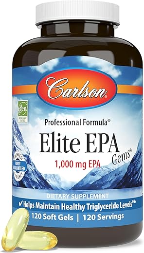 Ômega 3 EPA Elite, 1000 mg Óleo de Peixe EPA, Selvagem da Noruega, Fonte Sustentável, Auxilia na Manutenção dos Níveis Saudáveis de Triglicerídeos, 120 Cápsulas - Carlson
