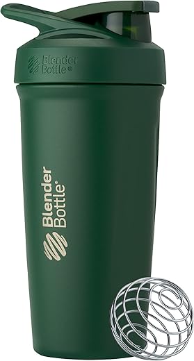 Strada – Garrafa Térmica em Aço Inoxidável com Misturador, 24-Ounce (710ml), Verde Floresta - BlenderBottle