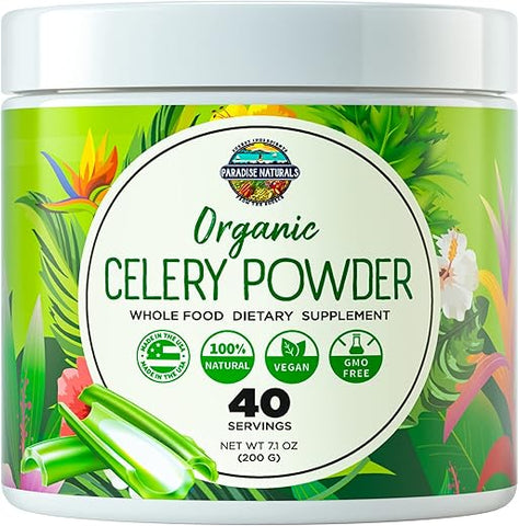 Paradise Naturals - Pó de Suco de Aipo Orgânico (40 Porções) – Saúde Intestinal, Desintoxicação e Energia – Marca Própria