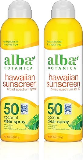 Protetor Solar em Spray Alba Botanica para Rosto e Corpo, FPS 50, Coco Havaiano, Resistente à Água e Biodegradável, 177 ml (Pack com 2 unidades)