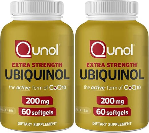 Ubiquinol CoQ10 200mg Softgels – Ubiquinol 200mg, Antioxidante para a Saúde do Coração – 60 Unidades (Pacote com 2) - Qunol