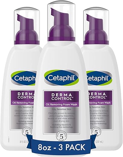 Pro Espuma de Limpeza Facial, Removedor de Óleo, Fórmula sem Fragrância para Pele Sensível, 8 fl oz (Pack com 3) - Cetaphil
