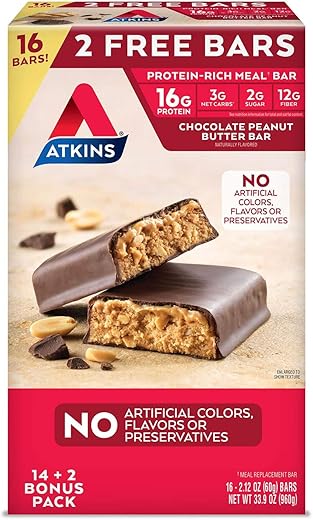 Barra de Refeição Chocolate Manteiga de Amendoim Pack (14 Unidades + 2 Barras Bônus) – 280g - Atkins