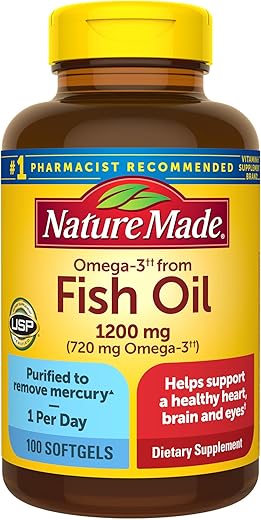 Ômega 3 Fish Oil 1200 mg – Suporte para Coração, Cérebro e Olhos – 1 Cápsula ao Dia – Suplemento Ômega 3 com 100% de Pureza – Óleo de Peixe em Ésteres de Etila - Nature Made